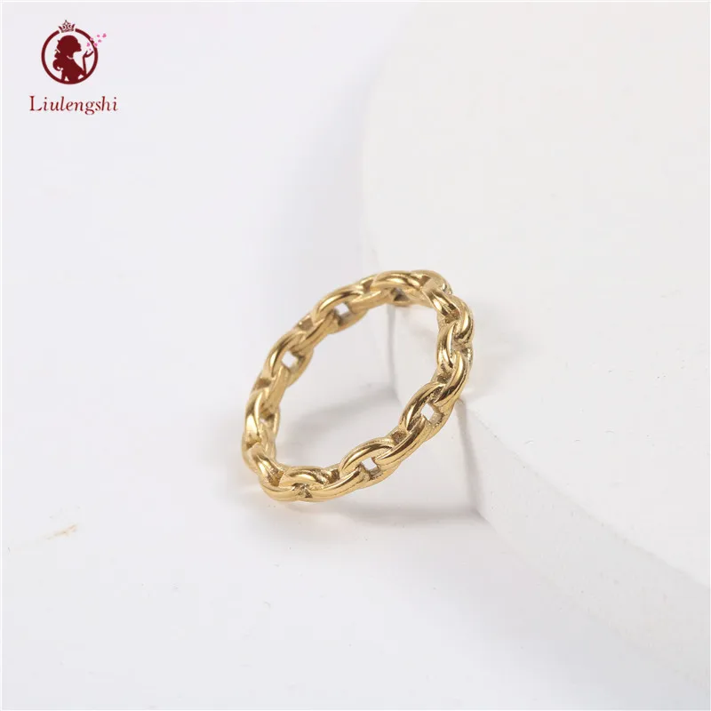 

High Polished 18K Gold Plating Stainless Steel Chain Link Ring Trendy Chunky Thick Cuban Chain Rings For Unisex