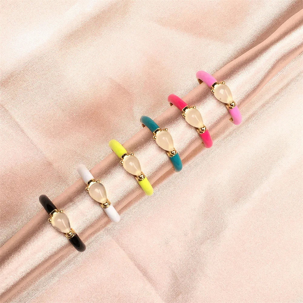 

Trendy Geometric Gemstone Enamel Rings Bohemian Colorful Drip Oil Ring Finger Jewelry for Wedding Party