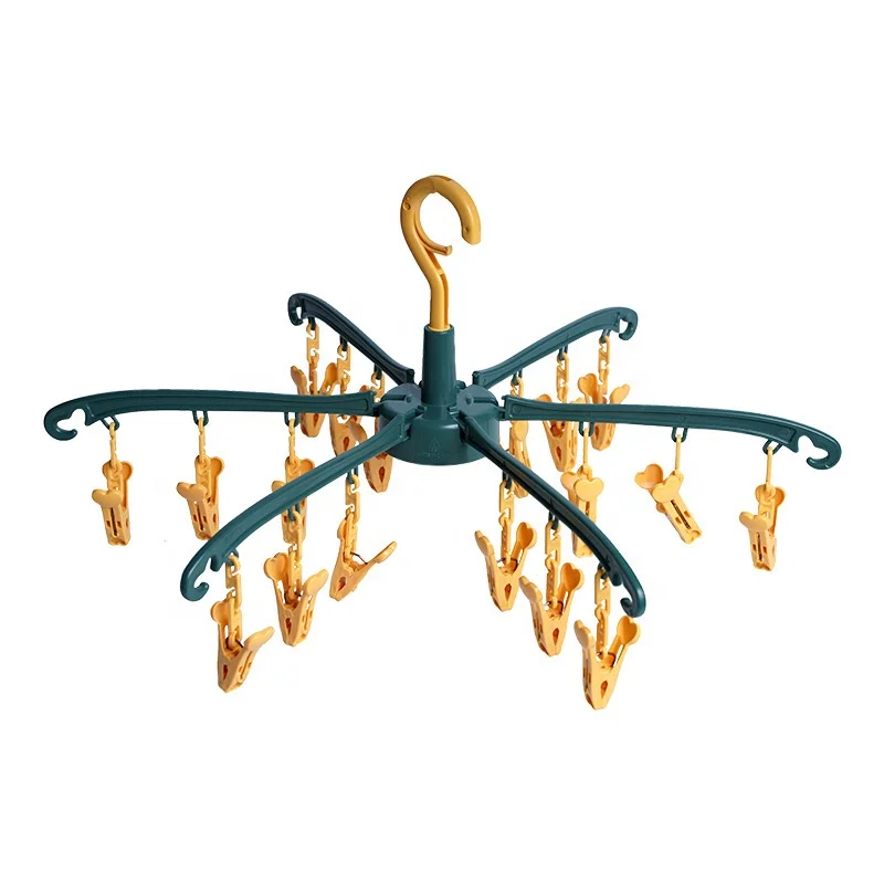 

Foldable drying rack 360 degree rotating plastic socks underwear hanger with clip