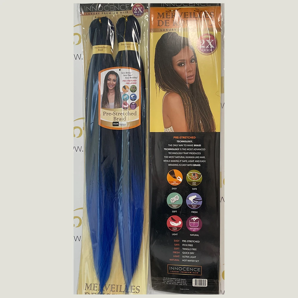 

2021 whole sale synthetic innocence ez braids hot water setting lushs prestreched braiding hair custom logo pre stretch bulk