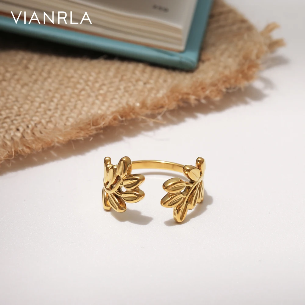 

VIANRLA Stainless Steel Ring Jewelry Symbol of Peace Wheat Shape Ring 18K Gold PVD Plated Free Laser Logo Drop Shipping