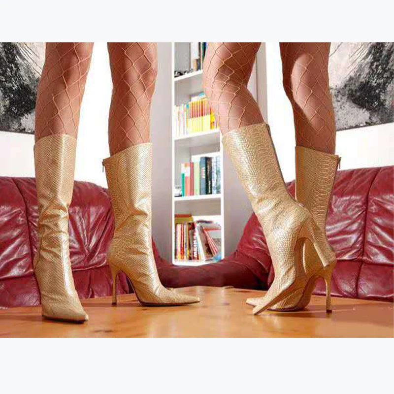 

Fashionable new European and American new yellow snakeskin high heeled boots 2022