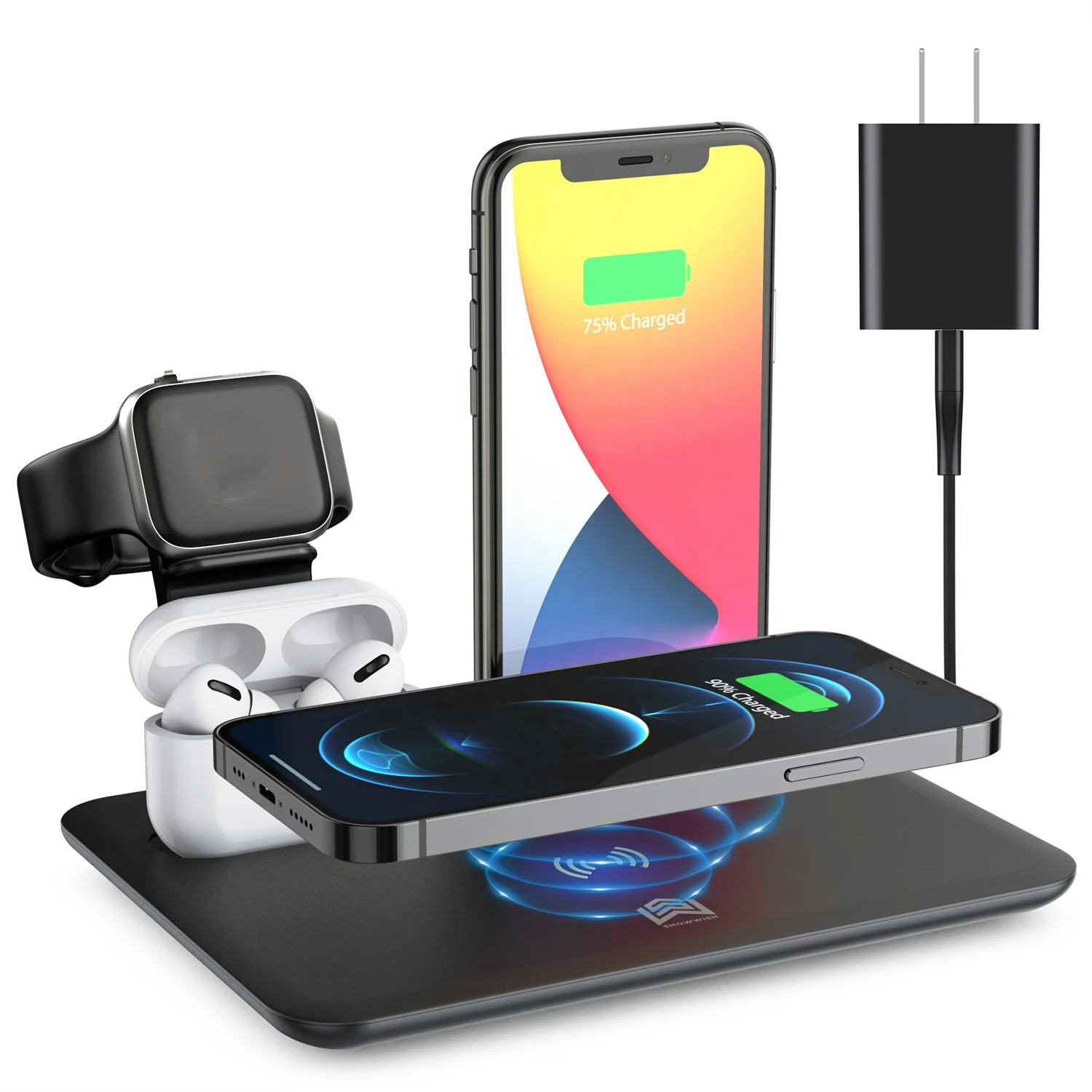 

2022 5 in 1 smart portable Qi phone holder watch stand wireless charging station pad dock 15W fast wireless charger for iPhone