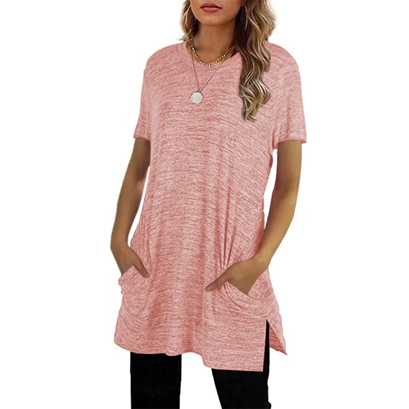 

T245 top loose T-shirts Women Jumpers short Sleeve casual long Tops Woman Pullovers female streetwear O-neck sexy solid