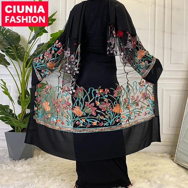 

1874# Embroidery Open Abaya Black New Fashion Luxury Turkey Islamic Clothing Dress