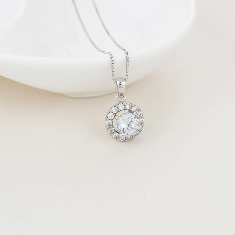 

Luxury Jewelry Round Pave Sterling Silver Jewelry Mothers Day Zircon Necklaces