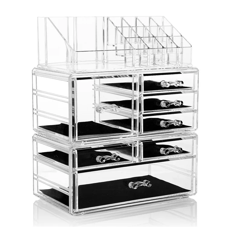 

Custom Mounted Desktop Diy Transparent Acrylic Makeup Organizer Cosmetic Storage Box, Clear