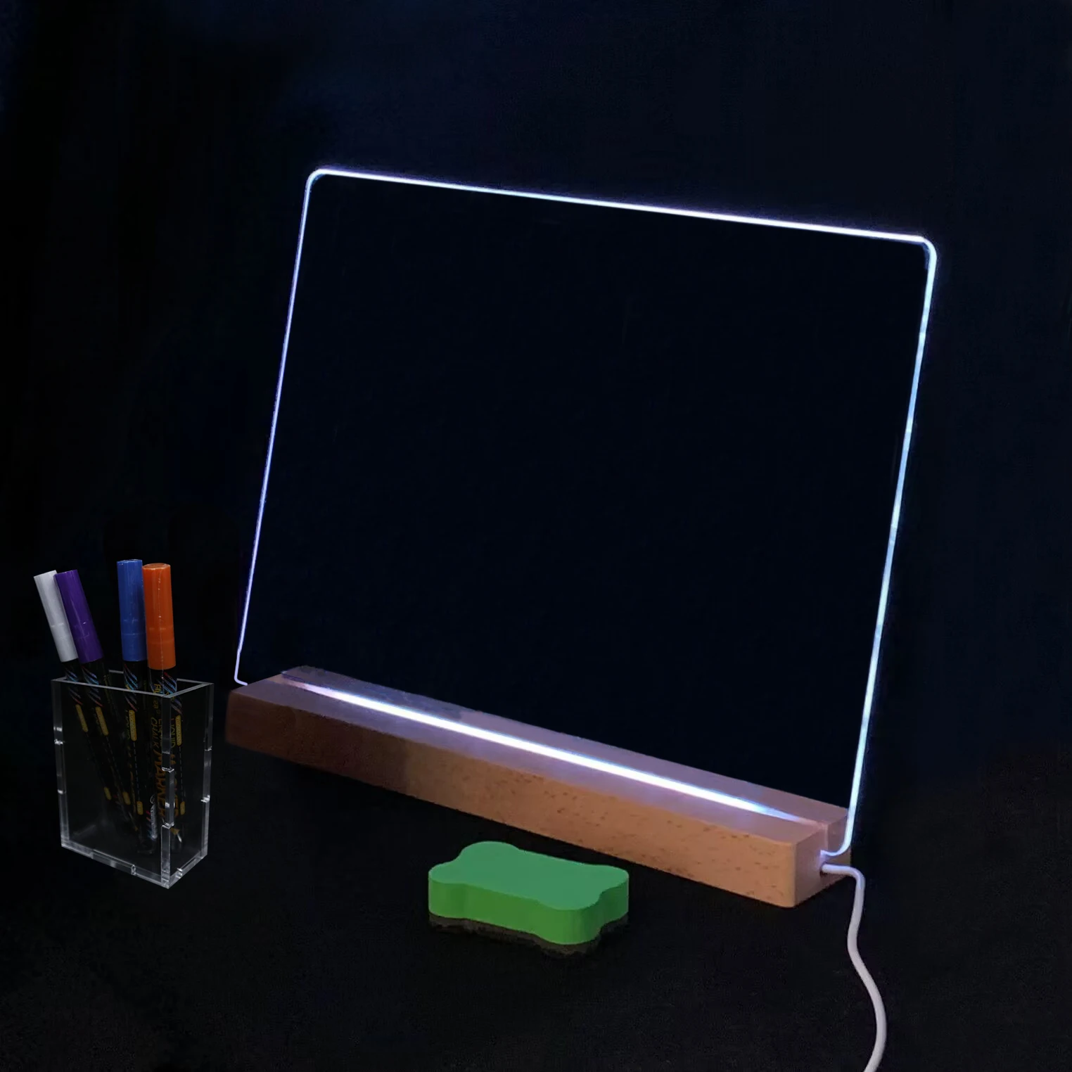Convenient LED Sign Lamp Mutil-Color Calendar Message Acrylic Board Wooden Night Light  With Pen 3D Led Lamp