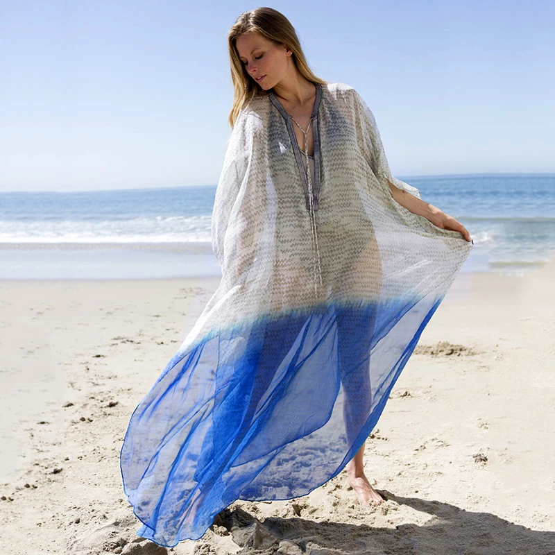 

Stunning Chiffon Shading Long Kaftan Gown Split Dress Beach Cover Up, Same as photo