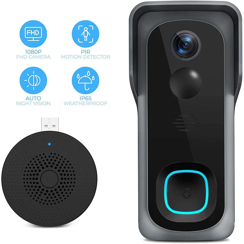 Wifi Video Doorbell Motion Detection 1080p Wide Angle Night Vision