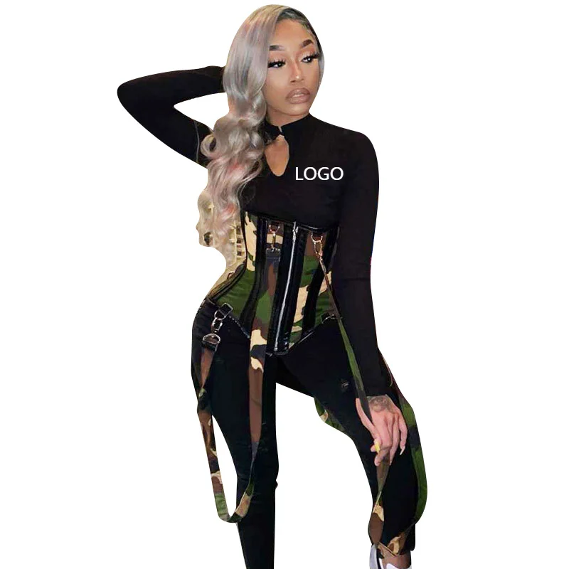 

Latest design women jumpsuit with corsets lingerie sexy corset top strapless bodycon Camouflage corset top women sexy