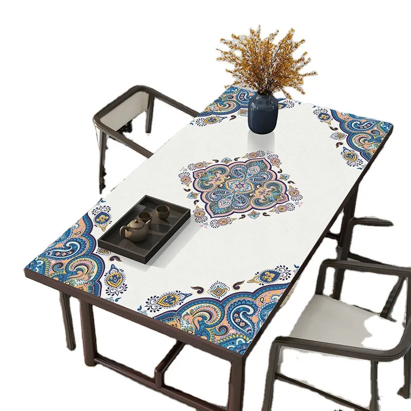 

PVC printing leather tablecloth custom rectangle round oval table cloth waterproof dining table protector