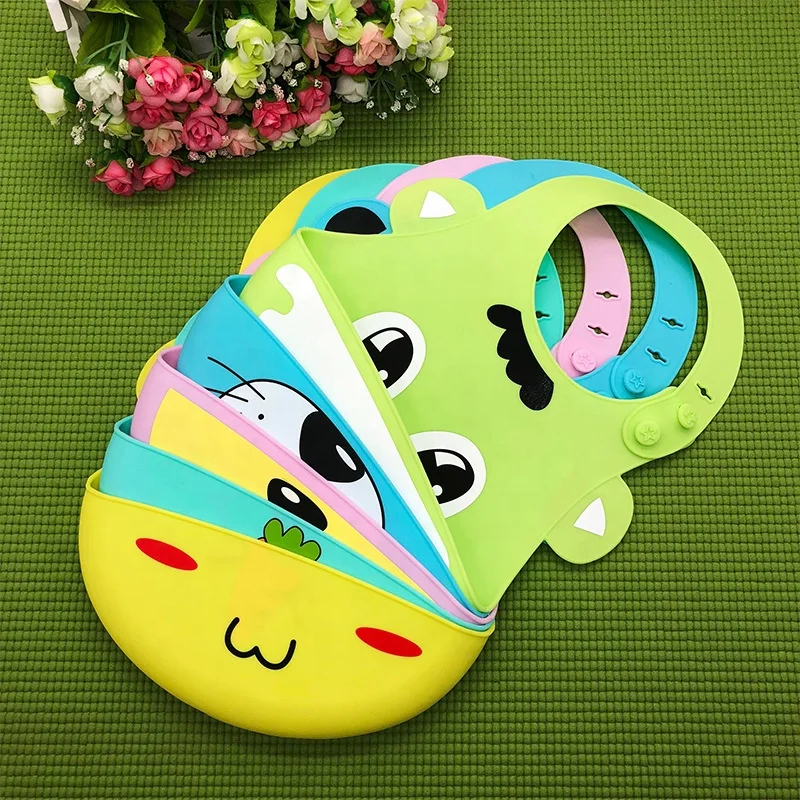 

2021 lovely animal face Baby Bibs Waterproof Silicone Bib Infant Toddler Feeding Saliva Towel Cartoon Adjustable Children bibs, Multi color