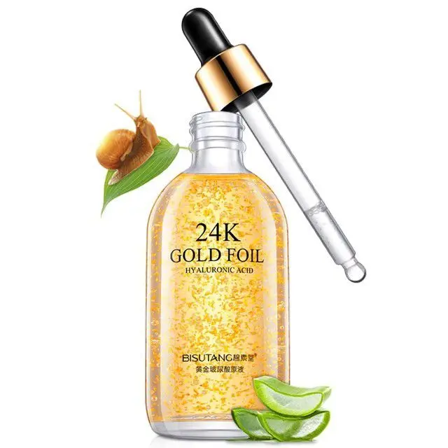

100ML 24K Gold Face Serum Hyaluronic Acid Moisturizer Lotion Whitening Anti Aging Anti Wrinkle Liquid Facial Skin Care