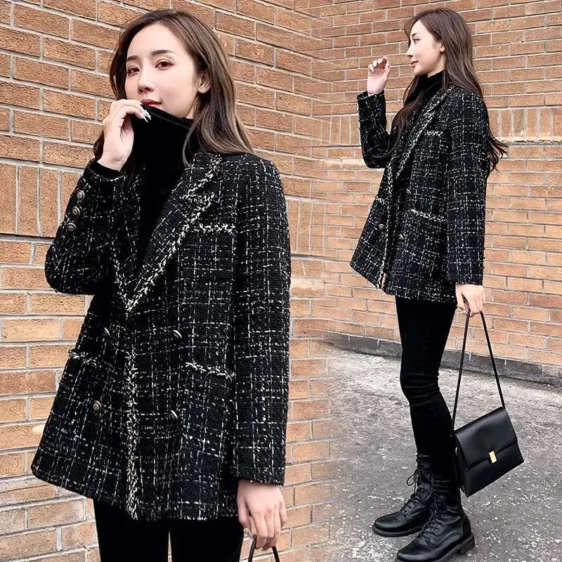 

Boutique Wholesale 2023 Autumn causal Loose Plaid Woolen Thick Flower Celebrity Splice Women's Suit