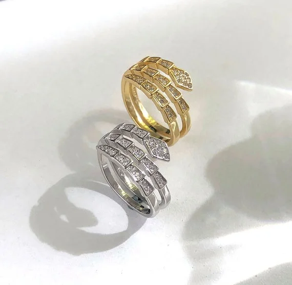 

Dylam Anillo Serpiente Sterling Silver Ring Snake Zircon 18K Gold Plated Adjustable Cubic Fashion Stacked Stackable Snake Rings