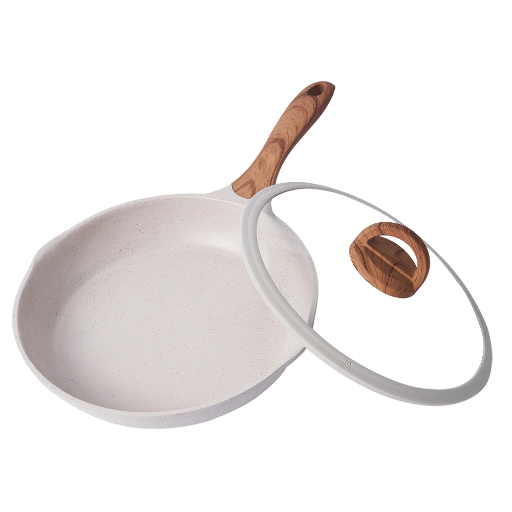 

Die Casting Aluminum Woody Induction Non Stick Granite Frying pan with Clear Glass Lid
