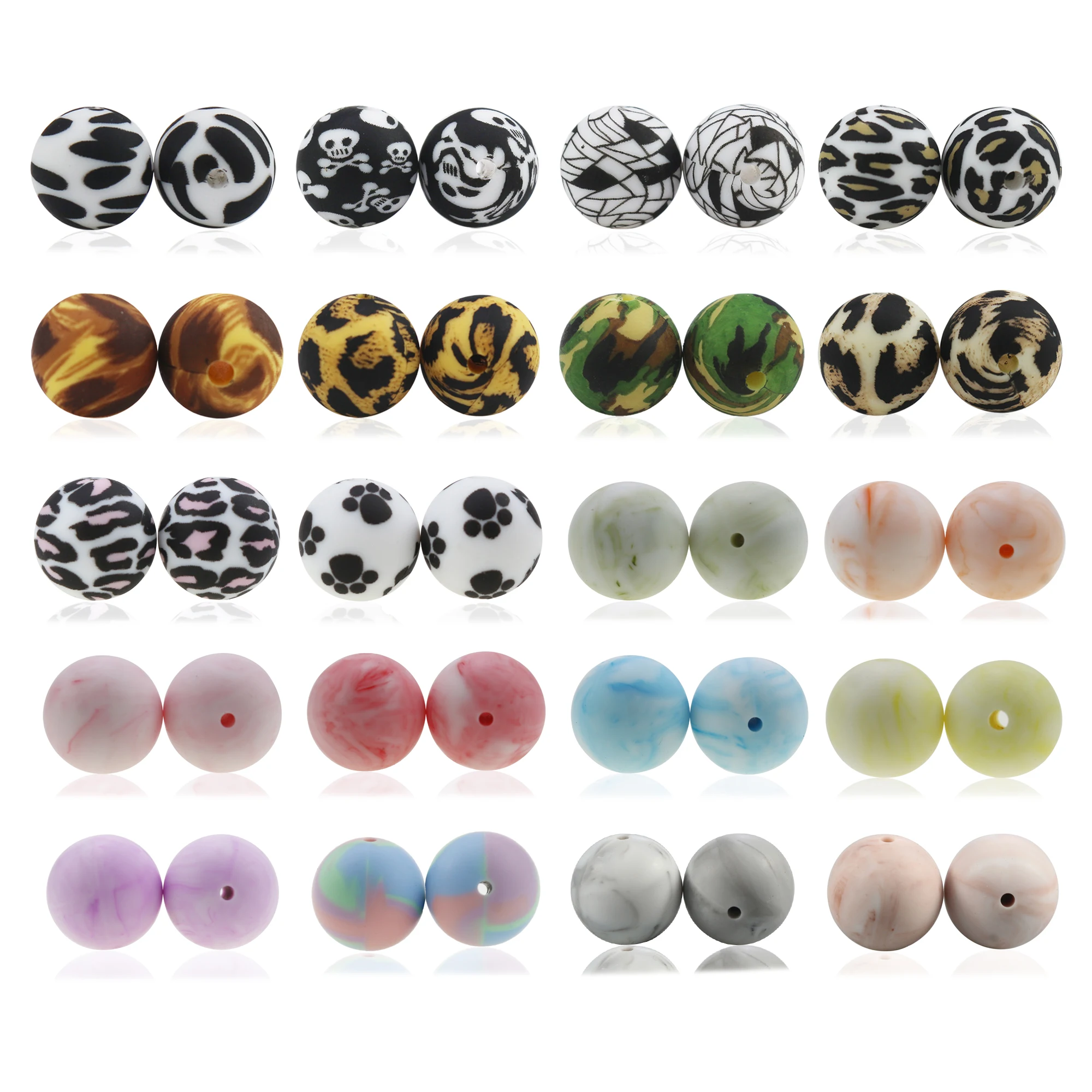 

Wholesale Mixes 12mm 15mm 19mm Leopard Print Beads BPA Free Baby Keychain Wristlet Bracelet Teething Silicone Beads