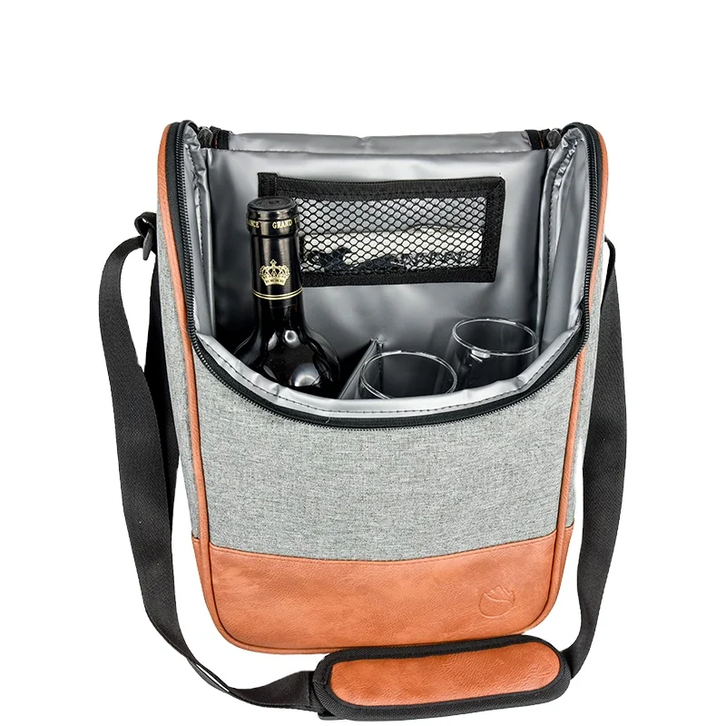 

Hot Sale Wholesale Customized PU Leather Beer Wine Cooler Bag Insulated Wine Carrier Cooler Tote Carrier, Customized color