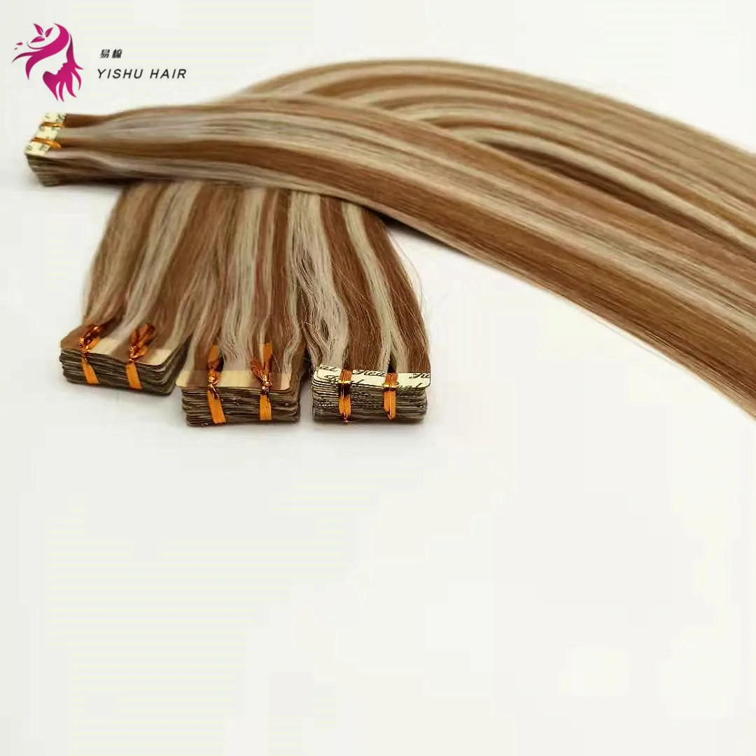 

Large Stock Top Quality balayage Virgin Hair piano color P8/1001 100 Remy Human Double Drawn highlight Tape Hair Extensions
