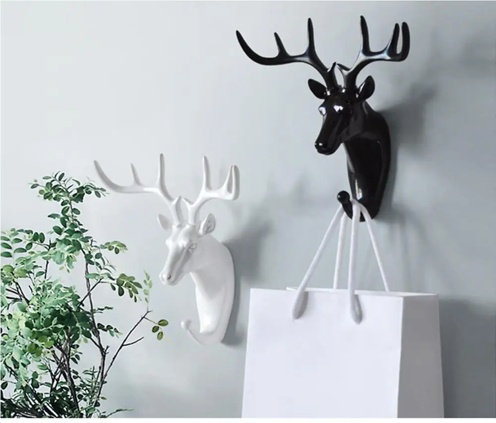 

Vintage Adhesive Wall Hooks 3d Creative Deer Shaped Bathroom Towels Holder Hat Keys Handbags Hanger Home Decoration, White, black, gold