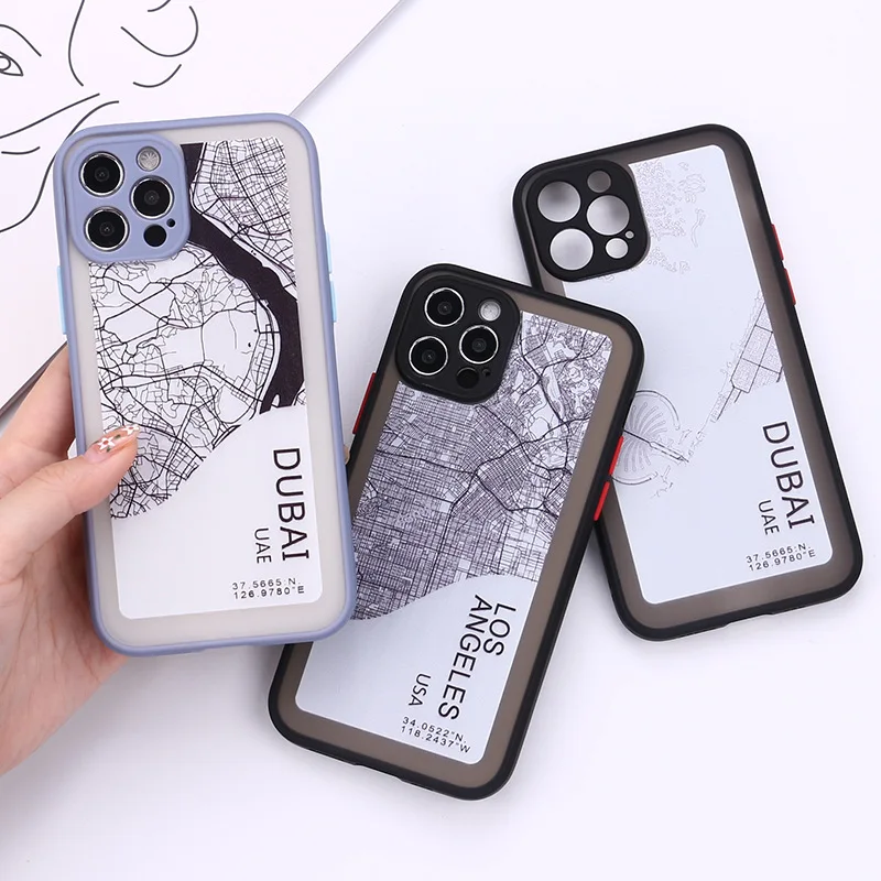 

2021 Net Celebrity Designer TPU Translucent Phone Case for iPhone 12 Pro Max Shockproof Mobile Phone Cover City Map