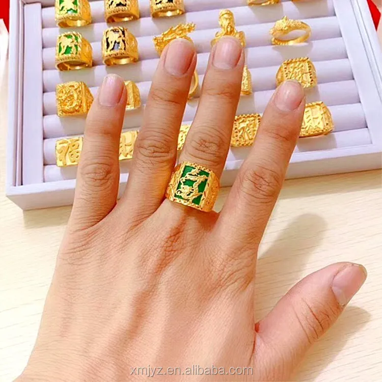 

Dubai Gold Gemstone Dragon Ring Brass Gold Plated Gemstone Horse Ring Exquisite Craftsmanship Gold Fortune Fortune Men's Jewelry