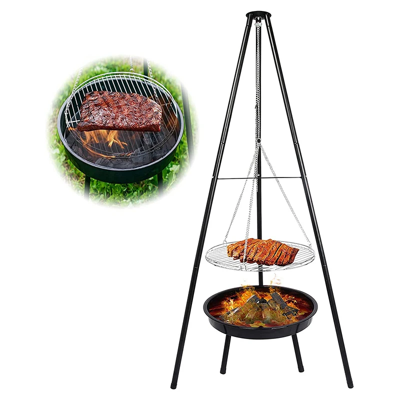 

Triangle chain charcoal grill hanging swinging triangle standing bbq grill outdoor fire pit for camping bbq grill