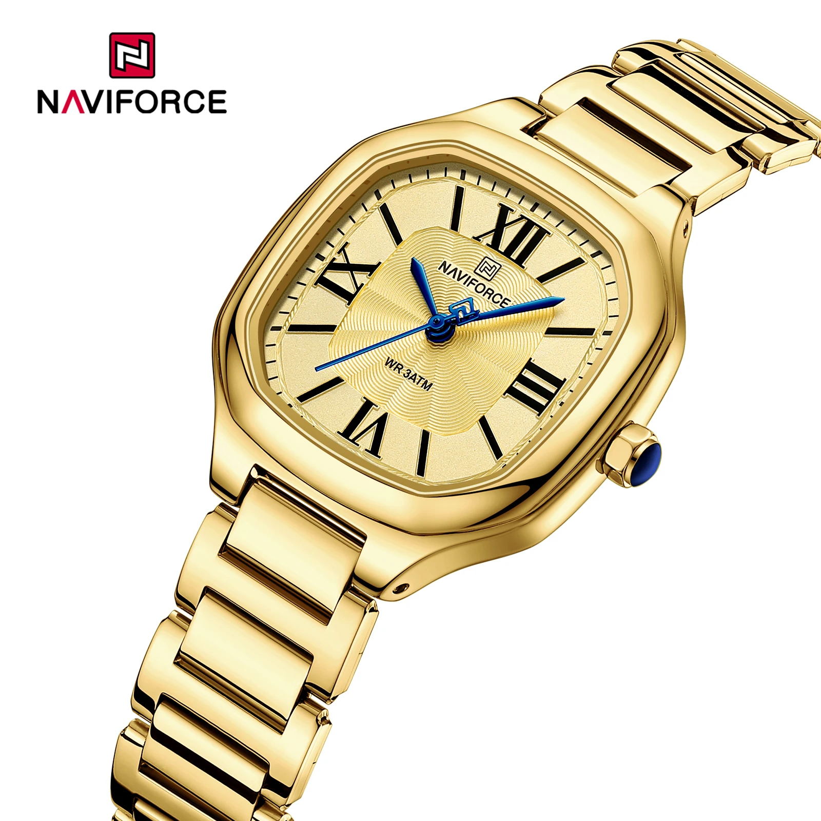 NAVIFORCE Minimalist Women Wristwatches Steel Strap Waterproof Gold Watch for Ladies Fashion Square Bracelet Lady Clock 5042