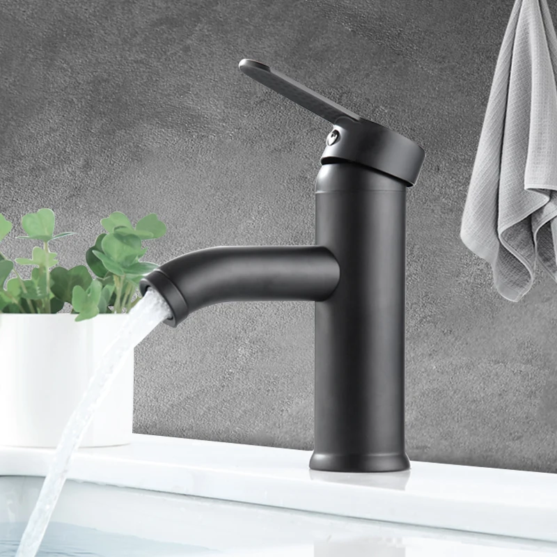 
black faucet Stainless Steel lavatory faucets for bathroom Single Hole water mixer tap bathroom basin faucet 