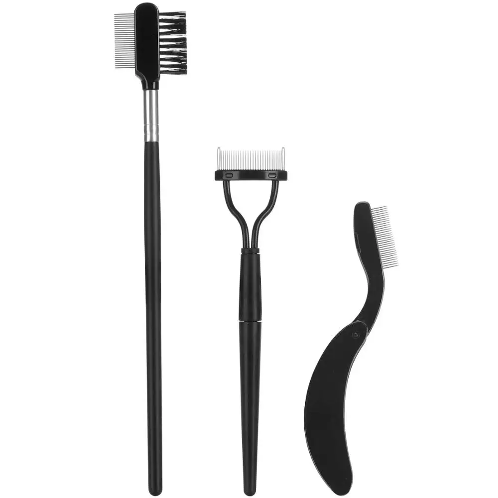 

Folding Eyelash Eyebrow Kit Metal Teeth Comb Eyelash Grooming Brush Curlers, Black