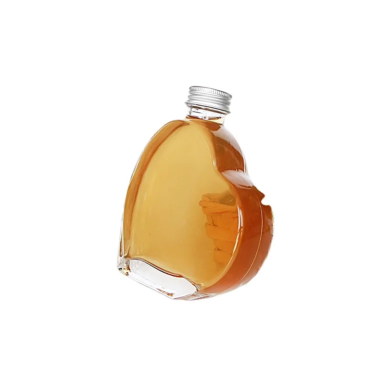 

New Design Heart Shape Glass Juice Bottle with Screw Metal Lids, Clear