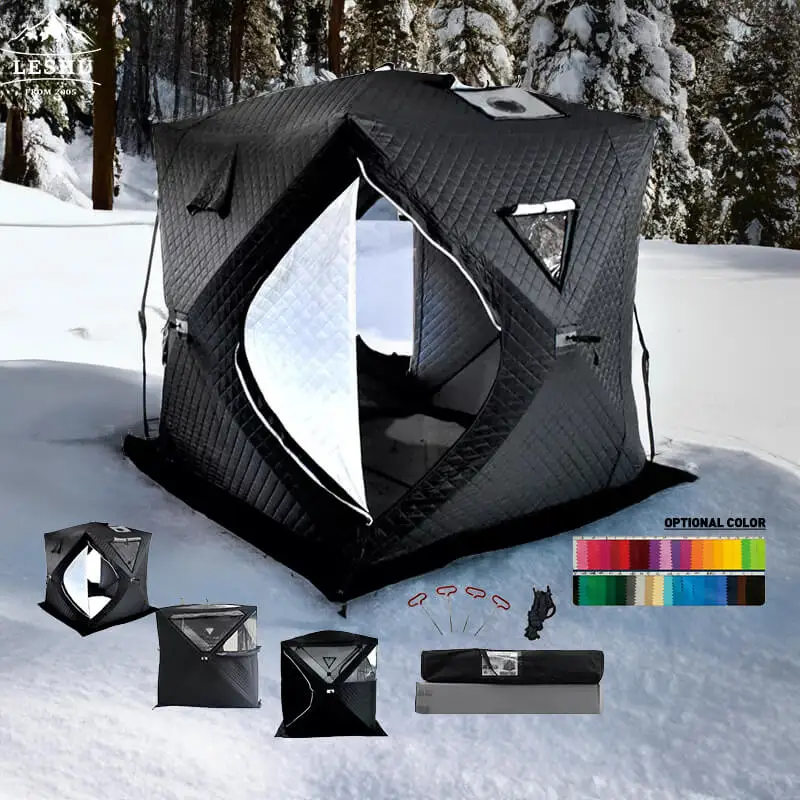 

Portable 4 to 6 Person 8 Foot insulated large pop up silver winter ice fishing tent outdoor cube camping shelter