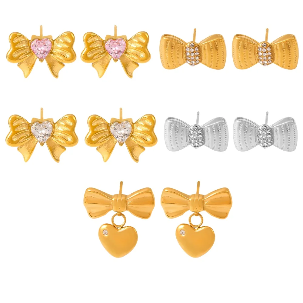 2024 Stainless Steel JewelryNew Designed Luxury love Crepe Bow Micro-set Diamond Glass Studl 18K Gold Jewelry Earrings for Women