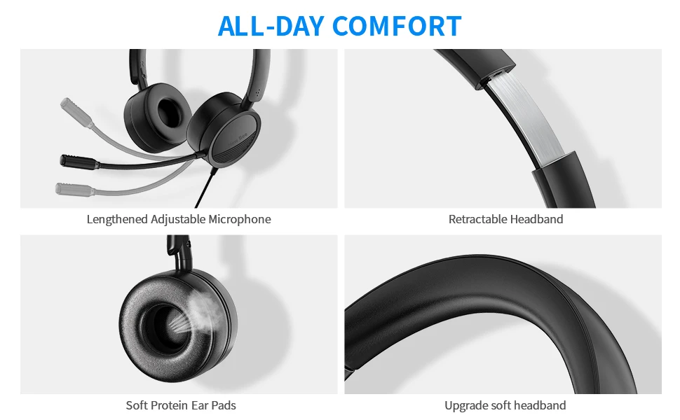 New Bee H360 Over Ear Long Wired Call Center Telephone Headphone With