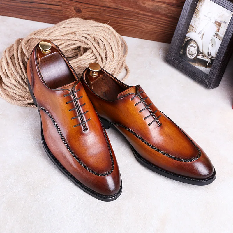 

S0008B 2021 High quality new fashion Hot selling cowhide rubber composite sole non-slip lace-up men's genuine leather shoes