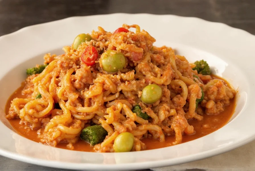 Jambalaya-style pasta on a plate