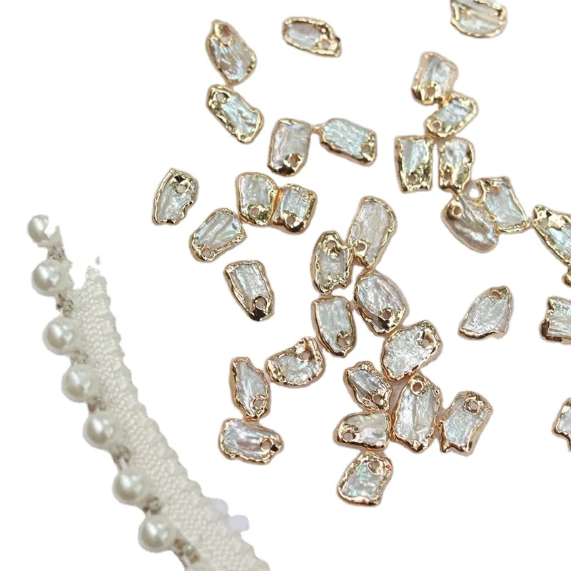

Original natural freshwater special-shaped pearl gold-plated edge gilt single hole diy nail material