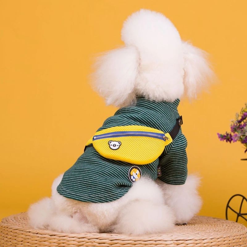 

Breathable Cotton Dog Backpack Striped T-Shirt Cute Backpack Dog Clothes