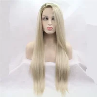 

Qingdao Razer Hair 24 Inch Long Blonde Color Straight Hair Heat Resistant Synthetic Hair Lace Front Wig