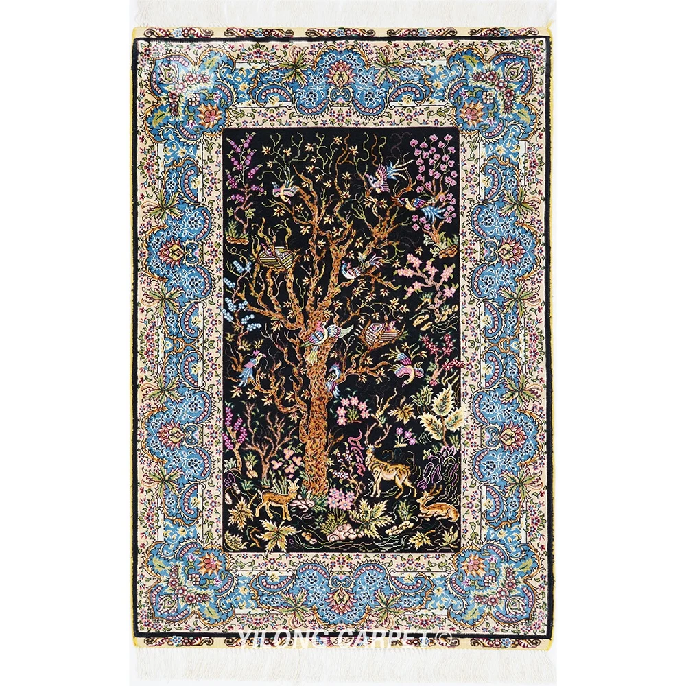 

YILONG 2'x3' Tree of life chinese handmade silk rug hand knotted rugs living room