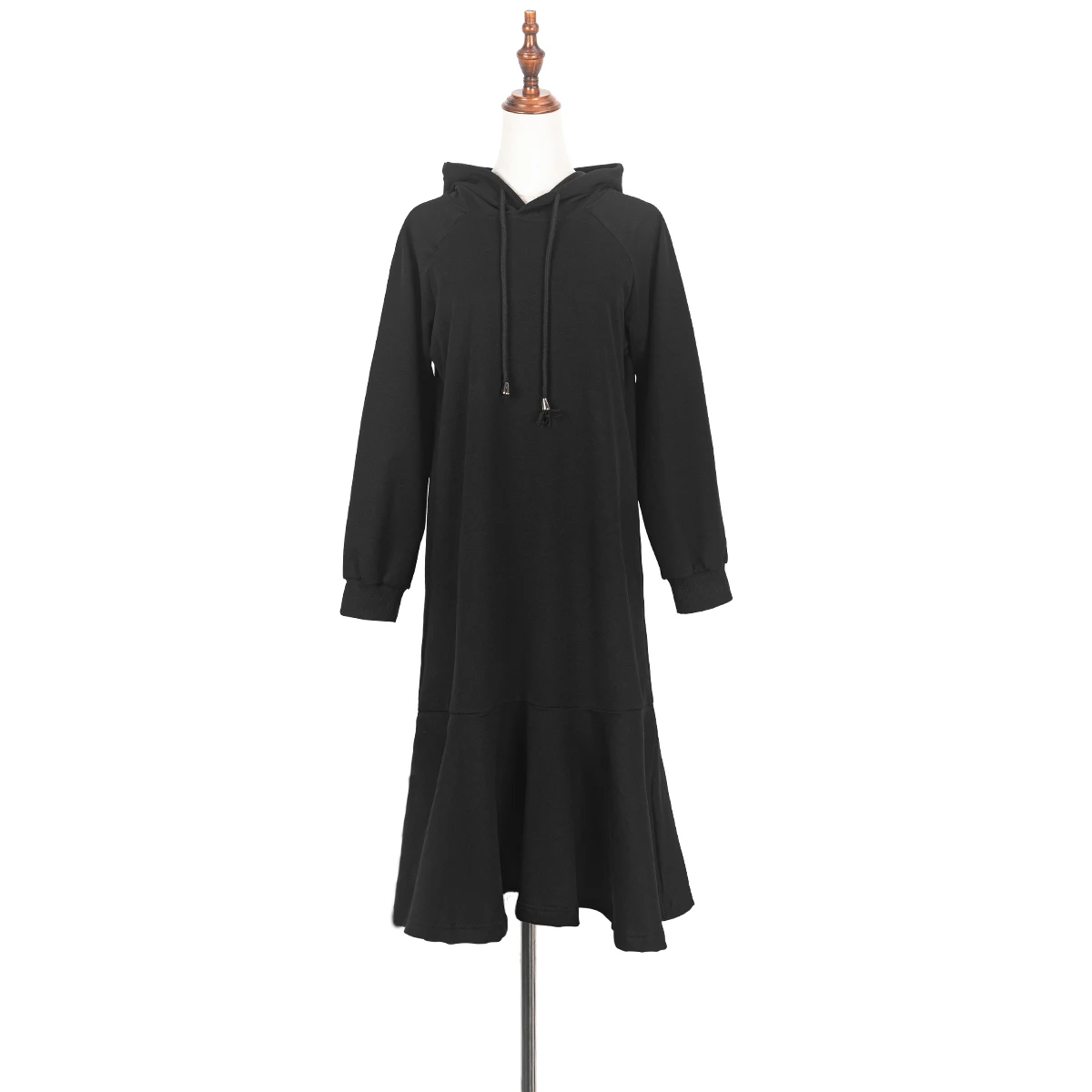 

Korean Winter Fleece Solid Color Ruffled Long Sweatshirt Womens Casual Oversized Long Sleeve Hooded Maxi Hoodies Dresses