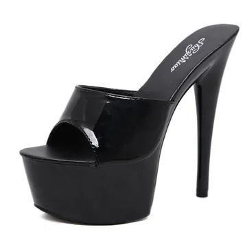 

New Patent Leather 15cm Super High Heel Stiletto Sexy Waterproof Platform High-heeled Sandals Female Summer Slippers