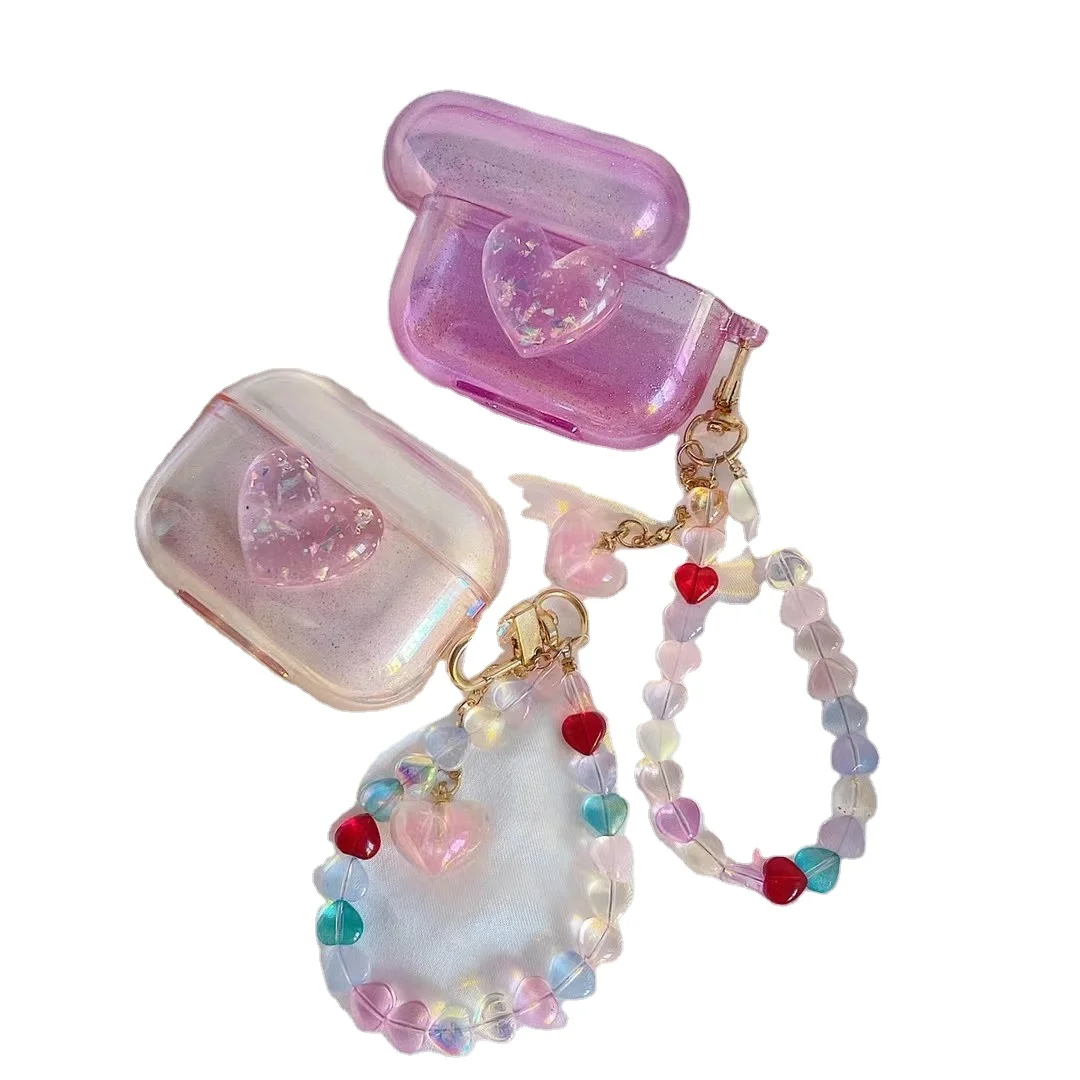 

Fashion girl lovely heart with a clear silicone case cover with a keychain for Airpods pro, 2 colors