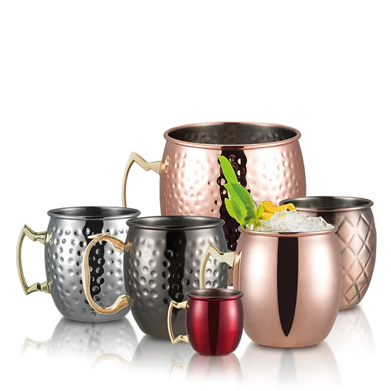 

Custom Cocktail Glass 304 Stainless Steel Creative 500ml Cooper Hammered Coffee Cups Moscow Mule Mugs Sets