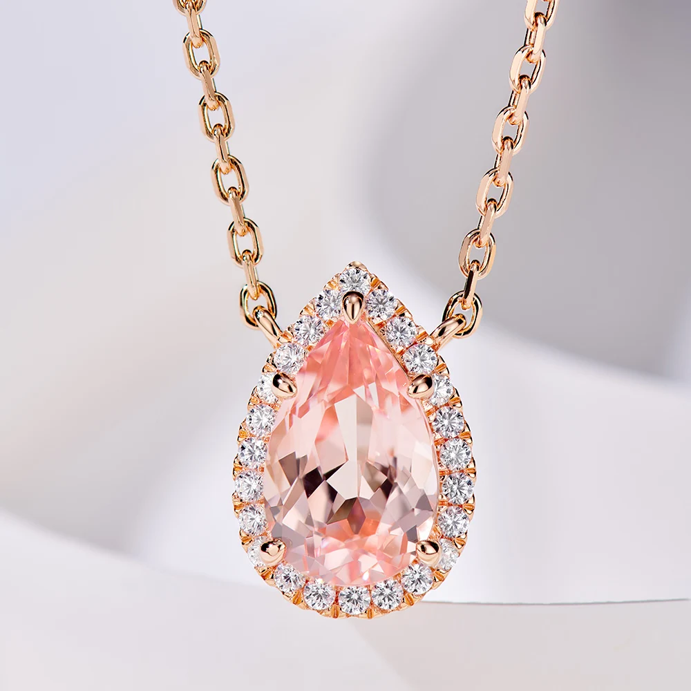 

Aesthetic trending lab grown pink morganite necklace cute romantic 925 sterling silver pendant wedding engagement necklaces