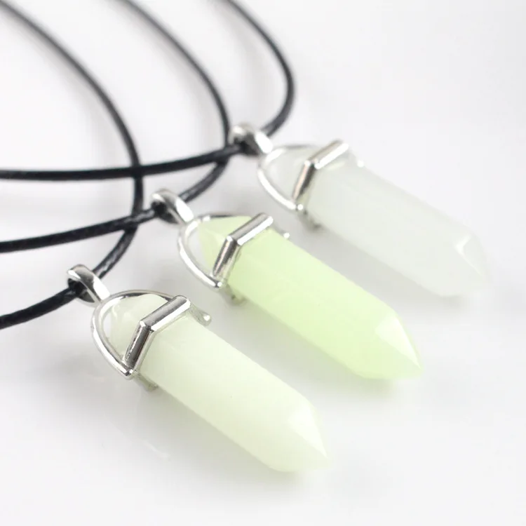 

Hexagon Shape Gemstone Glow In The Dark Jewelry Necklaces, Silver