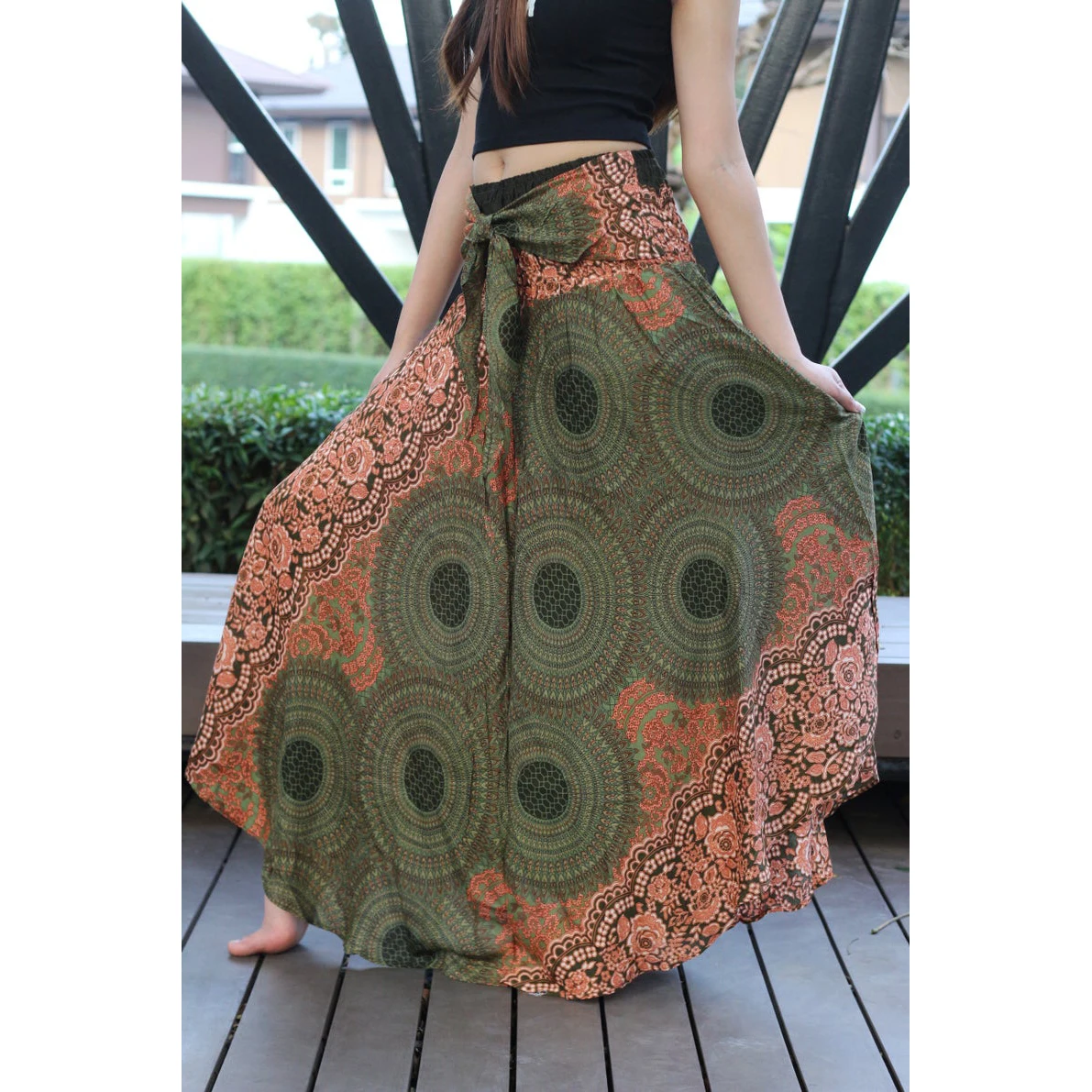

Plus Size Floral Design Green Hippie Skirt Dresses, Picture