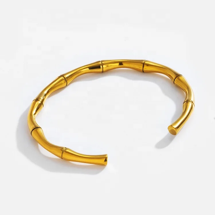 

MICCI Wholesale Custom High Quality 304 316 Stainless Steel Jewelry Plated 18K Gold Bamboo Bangle Bracelet for Woman
