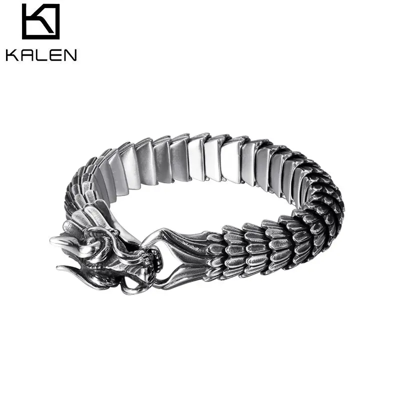 

KALEN Dragon Shape Stainless Steel Charm Bracelets Silver Jewelry For Men, Steel color